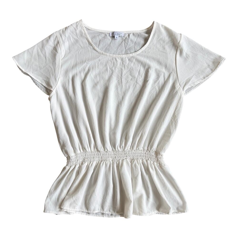 Sweet Salt White Peplum Smocked Elastic Waistband Blouse Sz XL Business Casual